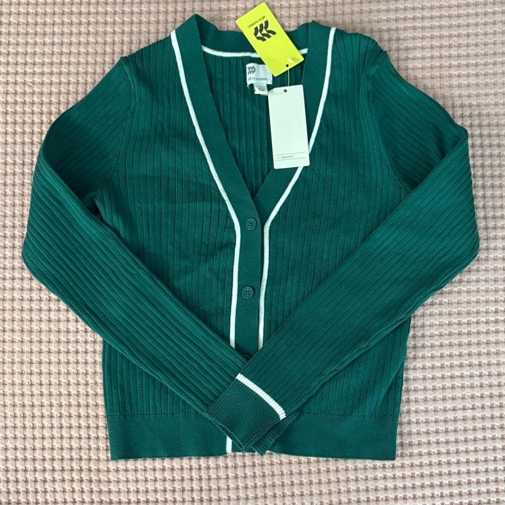NWT Teal Green All in Motion V-Neck Cardigan Sweater Size S